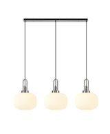 Allardyce Linear 3 Light Pendant E27, Polished Nickel/Matt Black With 30cm Pumpkin Shaped Ribbed Opal Glass