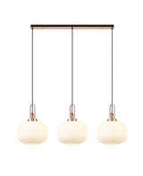 Allardyce Linear 3 Light Pendant E27, Copper/Matt Black With 30cm Pumpkin Shaped Ribbed Opal Glass