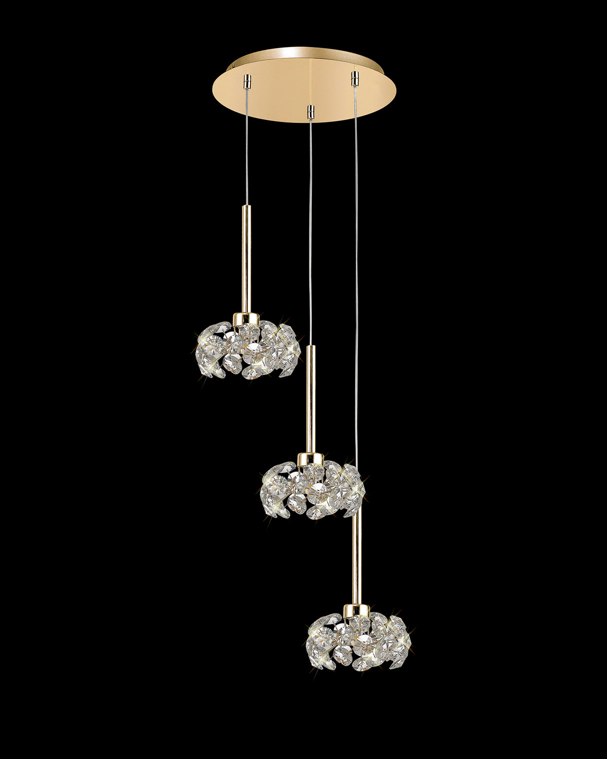 Byrne 3 Light G9 2m Round Pendant With French Gold And Crystal Shade