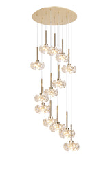 Byrne 13 Light G9 2.5m Round Multiple Pendant With French Gold And Crystal Shade