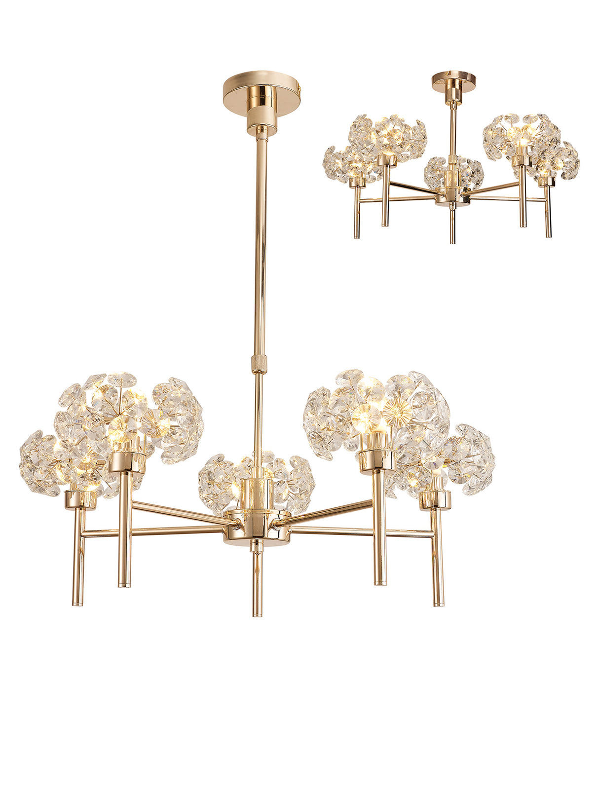 Byrne 5 Light G9 Telescopic Light With French Gold And Crystal Shade