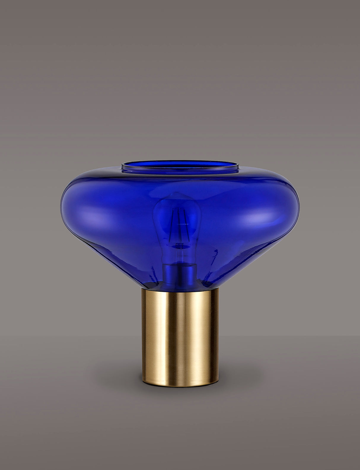 Rowell Wide Table Lamp, 1 x E27, Aged Brass/Blue Ink Glass