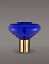 Rowell Wide Table Lamp, 1 x E27, Aged Brass/Blue Ink Glass