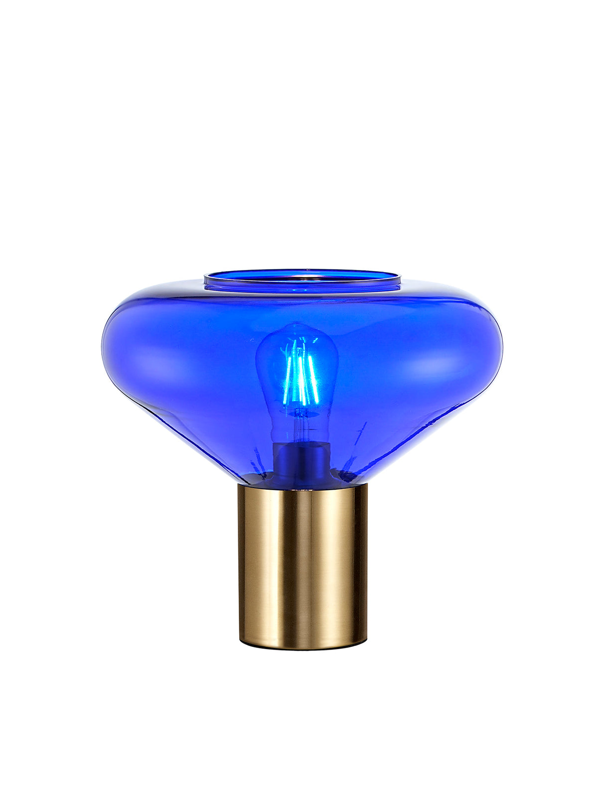 Rowell Wide Table Lamp, 1 x E27, Aged Brass/Blue Ink Glass