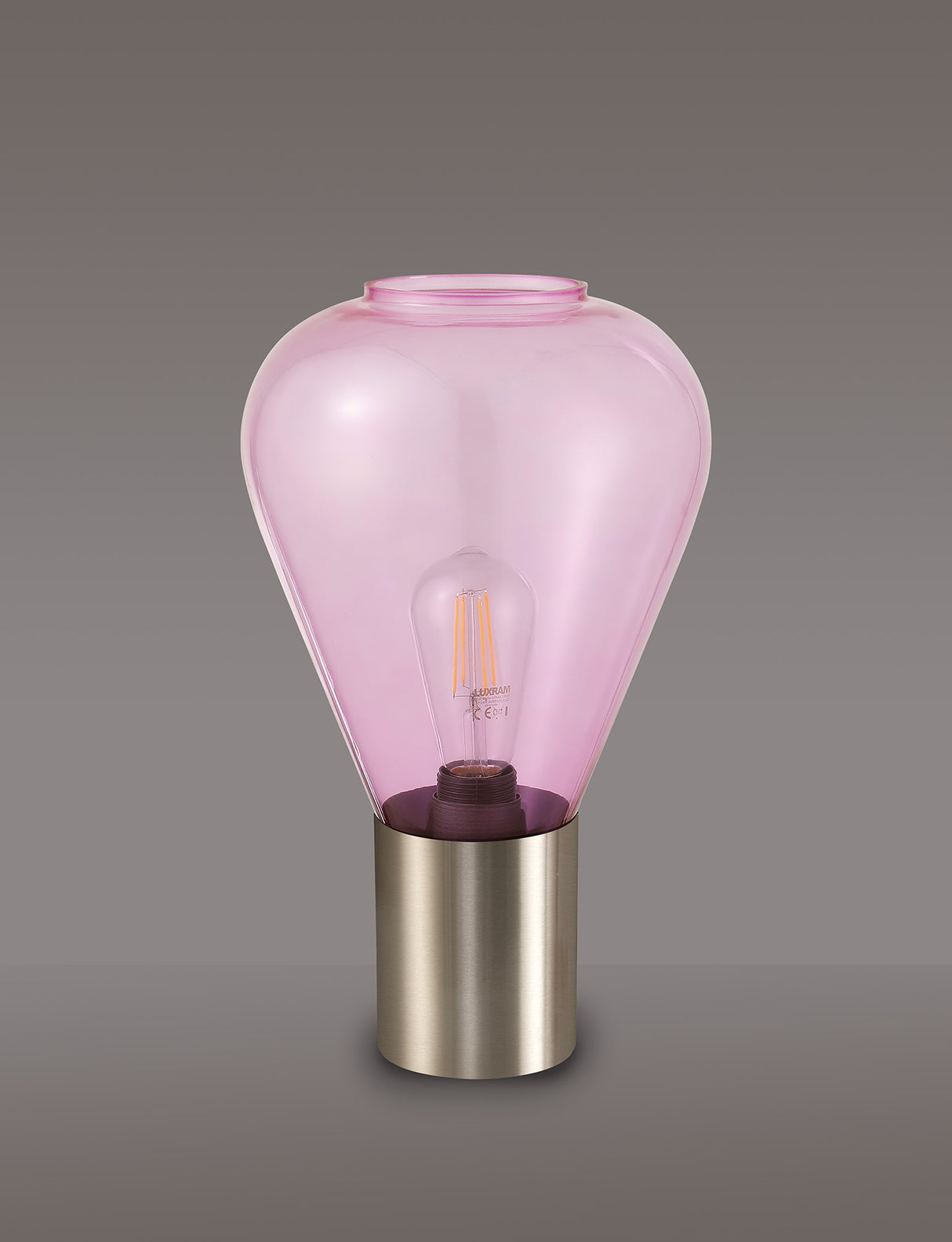 Rowell Narrow Table Lamp, 1 x E27, Satin Nickel/Lilac Glass