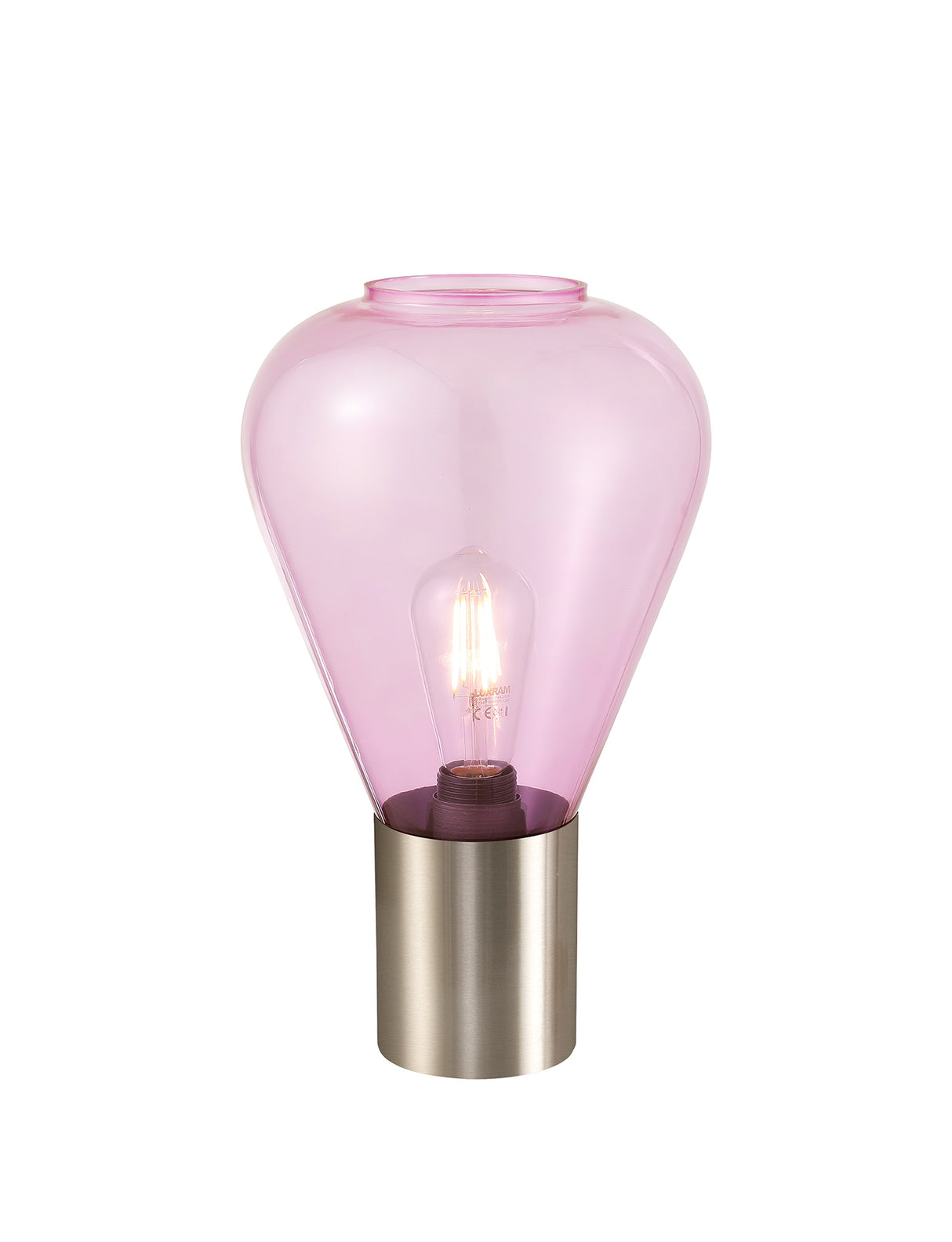 Rowell Narrow Table Lamp, 1 x E27, Satin Nickel/Lilac Glass