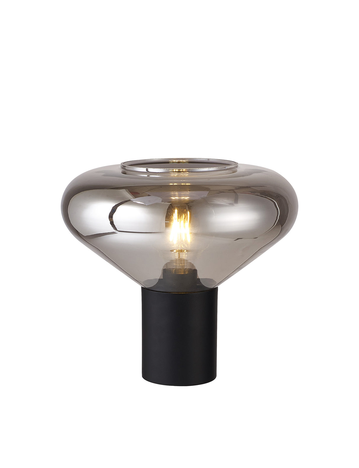 Rowell Wide Table Lamp, 1 x E27, Satin Black/Smoke Plated Glass
