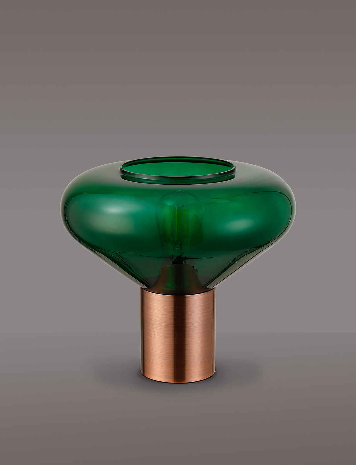 Rowell Wide Table Lamp, 1 x E27, Antique Copper/Bottle Green Glass