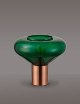Rowell Wide Table Lamp, 1 x E27, Antique Copper/Bottle Green Glass