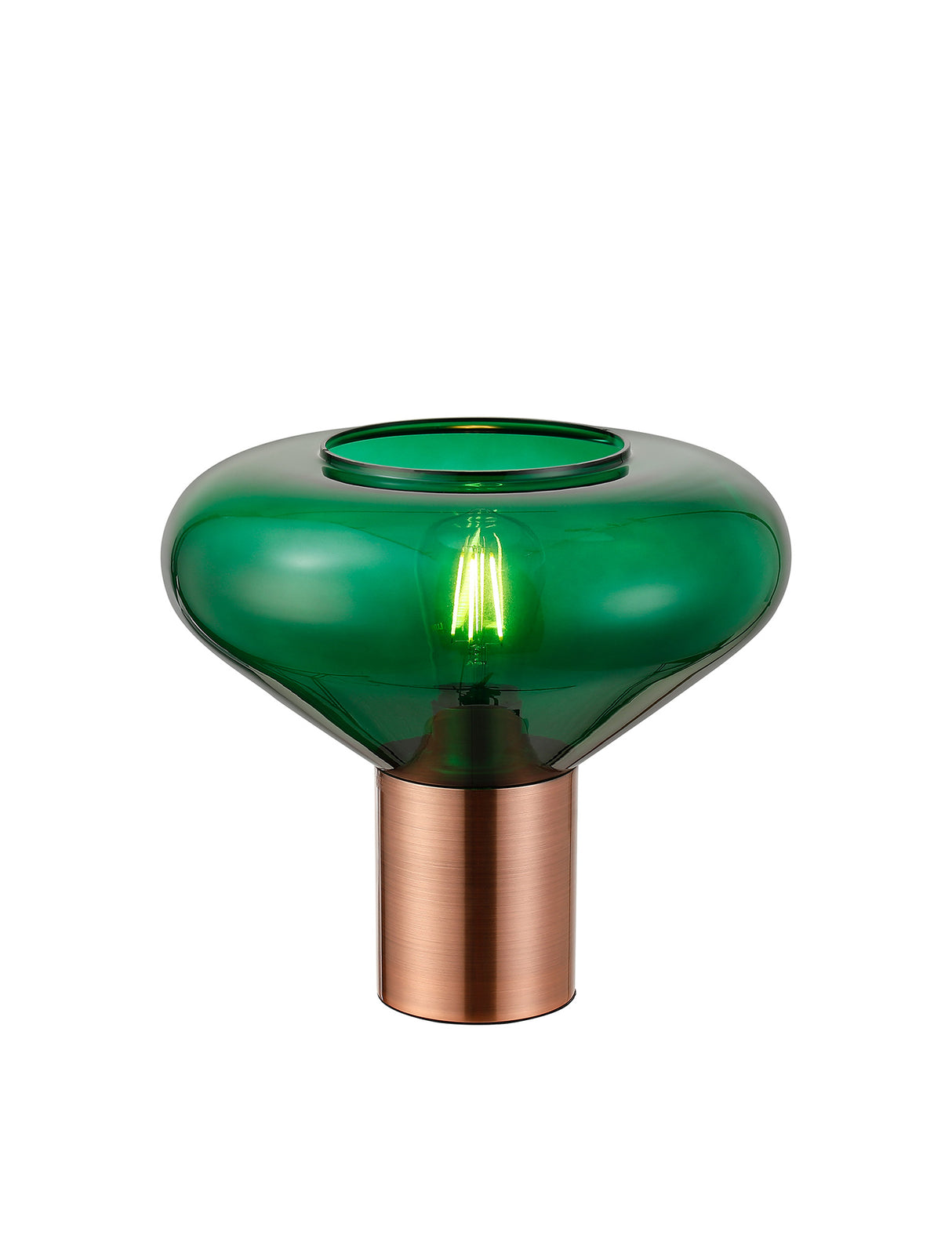 Rowell Wide Table Lamp, 1 x E27, Antique Copper/Bottle Green Glass