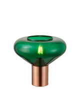 Rowell Wide Table Lamp, 1 x E27, Antique Copper/Bottle Green Glass