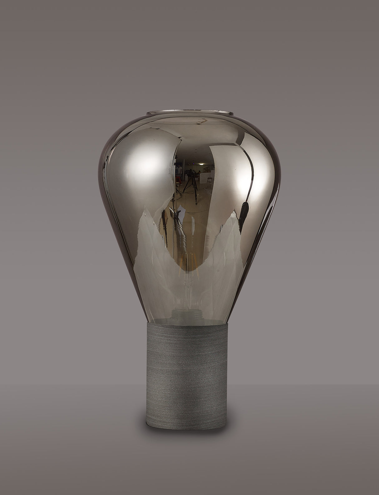 Rowell Narrow Table Lamp, 1 x E27, Pewter/Smoke Plated Glass