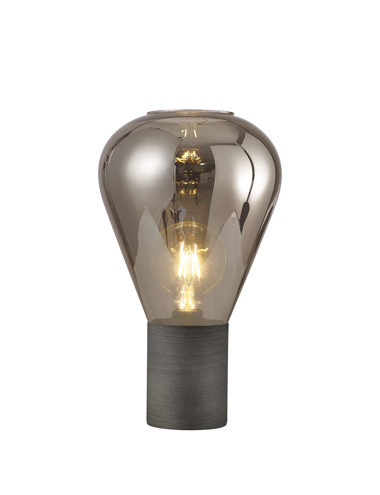 Rowell Narrow Table Lamp, 1 x E27, Pewter/Smoke Plated Glass