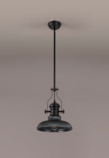 Munro 1 Light Pendant E27 With 30cm Round Glass Shade, Matt Black/Smoked