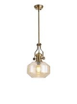 Munro Single Pendant, 1 x E27, Round Champfered Glass, Antique Brass / Cognac