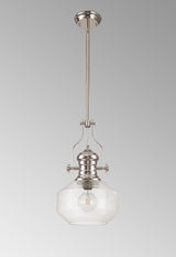 Munro Single Pendant, 1 x E27, Round Champfered Glass, Polished Nickel  / Clear