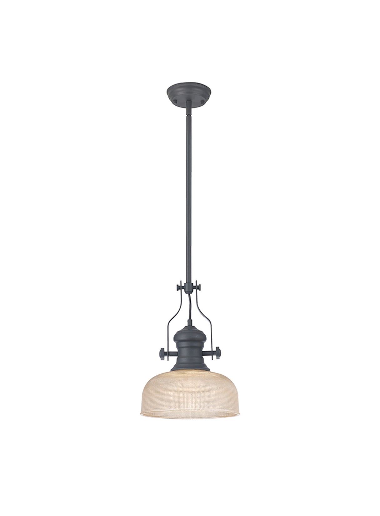 Munro Single Pendant, 1 x E27, 26.5cm Prismatic Glass, Graphite / Clear