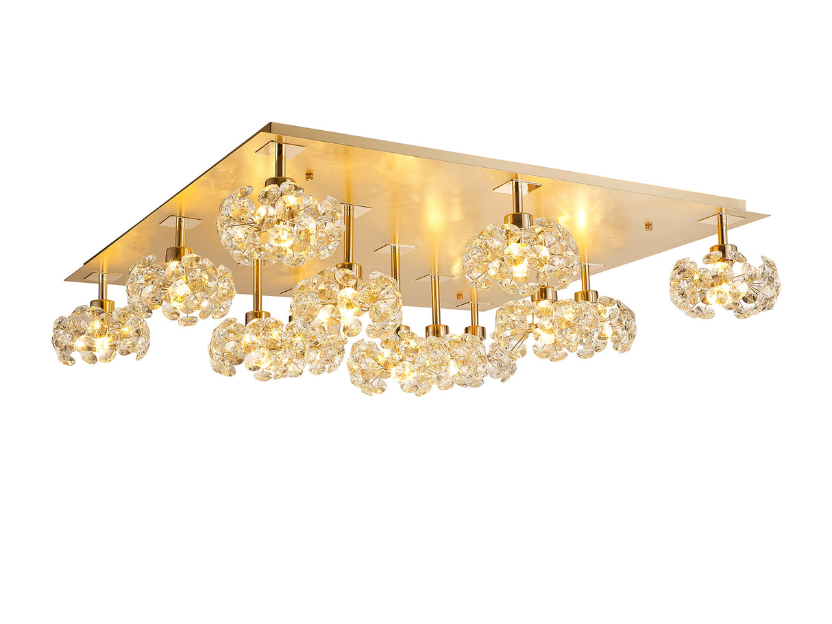 Byrne Square 13 Light G9 Flush Light With French Gold Square And Crystal Shade, Item Weight: 17.2kg