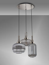 Allardyce 2m Round Pendant 3 Light E27 With Various Glasses, Polished Nickel / Smoked / Matt Black