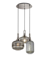 Allardyce 2m Round Pendant 3 Light E27 With Various Glasses, Polished Nickel / Smoked / Matt Black