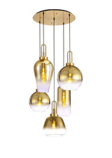 Allardyce 2.5m Round Pendant 5 Light E27 With Various Glasses, Brass Gold / Matt Black