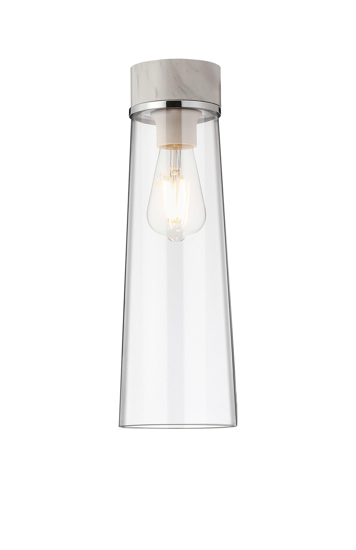 Berry 1 Light Ceiling E27, With Large Clear Cylindrical Cone Glass White Marble / Clear