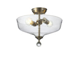 Holloway 2 Light Semi Flush Ceiling E27 With Flat Round 38cm Glass Shade Satin Nickel/Clear