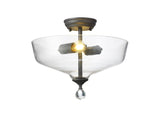 Holloway 2 Light Semi Flush Ceiling E27 With Flat Round 38cm Glass Shade Graphite/Clear