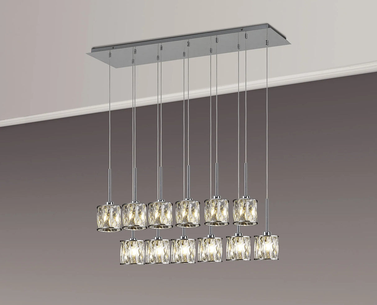 Swindlehirs 12 x G9 2m Linear Pendant Chrome/Clear Crystal Shade