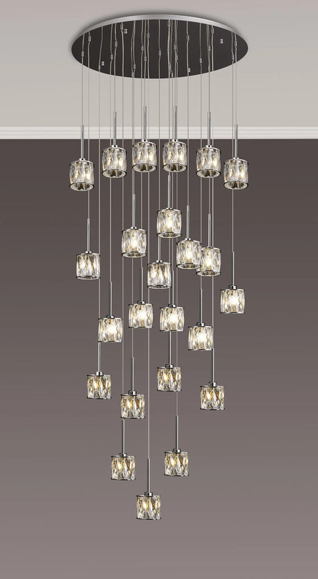 Swindlehirs 24 x G9 5m Round Multiple Pendant Chrome/Clear Crystal Shade