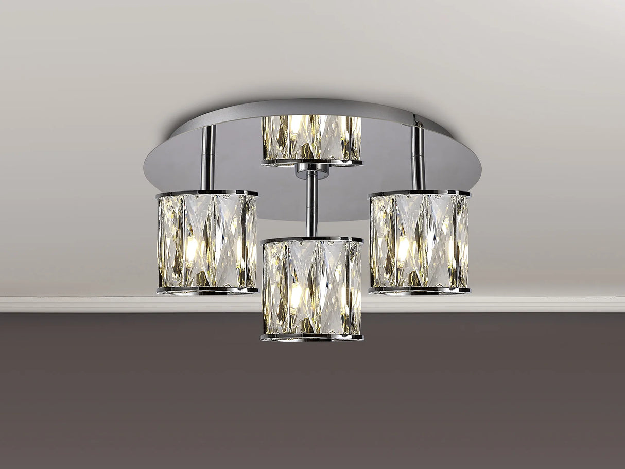 Swindlehirs Round 3 x G9 35cm Flush Light Chrome/Clear Crystal Shade