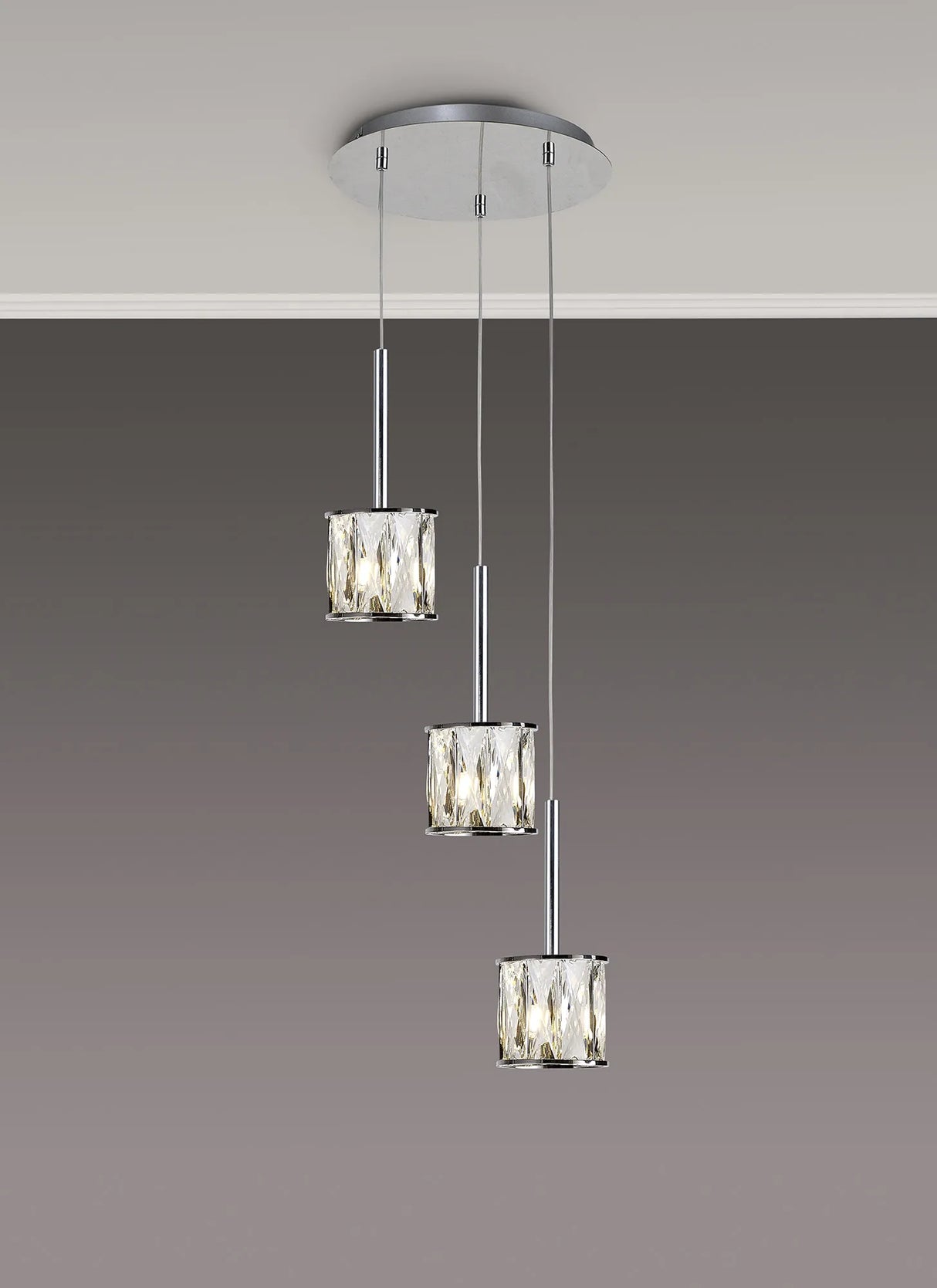 Swindlehirs 3 x G9 2m Round Pendant Chrome/Clear Crystal Shade