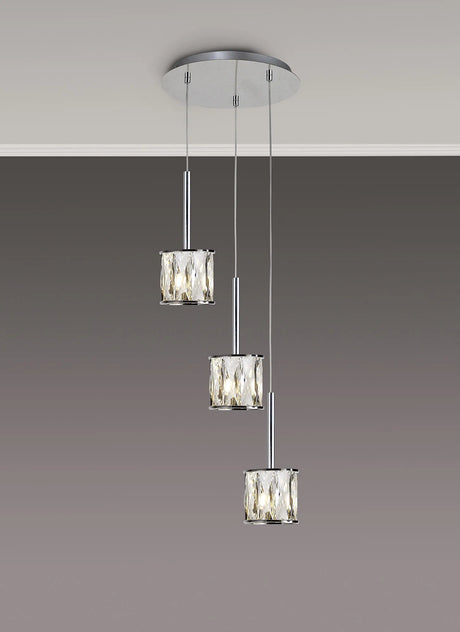 Swindlehirs 3 x G9 2m Round Pendant Chrome/Clear Crystal Shade