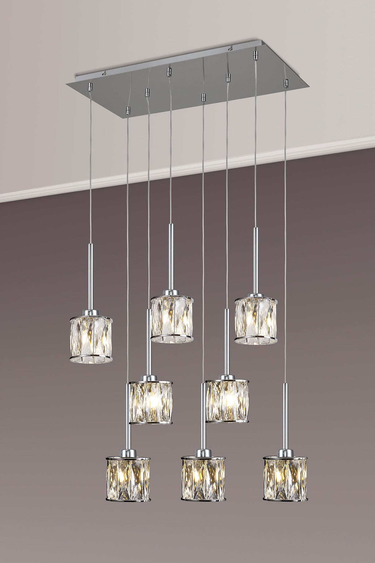 Swindlehirs 8 x G9 2m Rectangle Multiple Pendant Chrome/Clear Crystal Shade