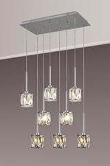 Swindlehirs 8 x G9 2m Rectangle Multiple Pendant Chrome/Clear Crystal Shade