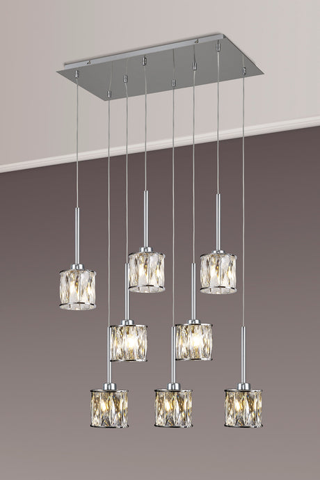 Swindlehirs 8 x G9 2m Rectangle Multiple Pendant Chrome/Clear Crystal Shade
