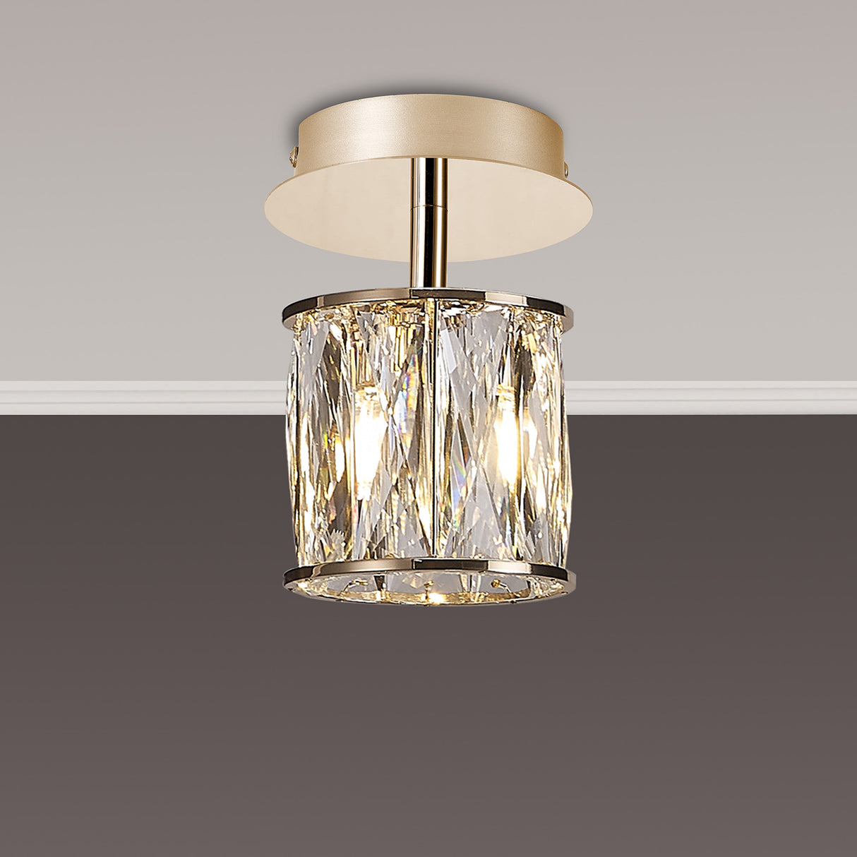 Swindlehirs 1 x G9 Flush Light French Gold/Clear Crystal Shade