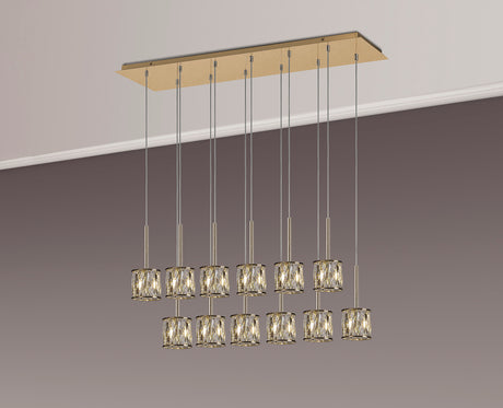 Swindlehirs 12 x G9 2m Linear Pendant French Gold/Clear Crystal Shade