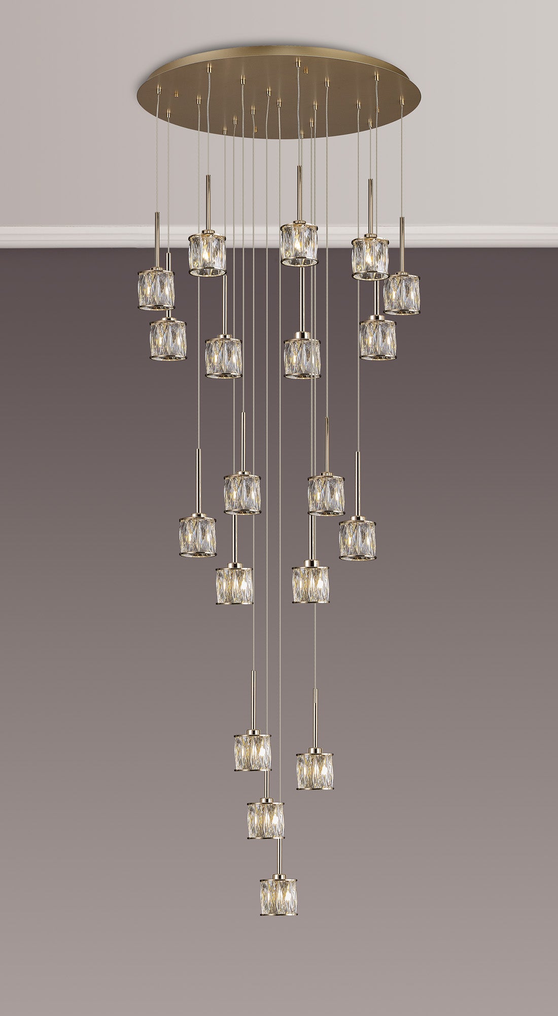 Swindlehirs 19 x G9 3.5m Round Multiple Pendant French Gold/Clear Crystal Shade