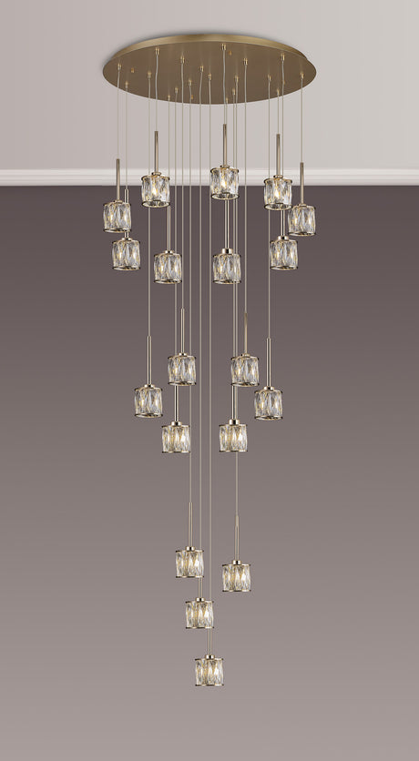 Swindlehirs 19 x G9 3.5m Round Multiple Pendant French Gold/Clear Crystal Shade
