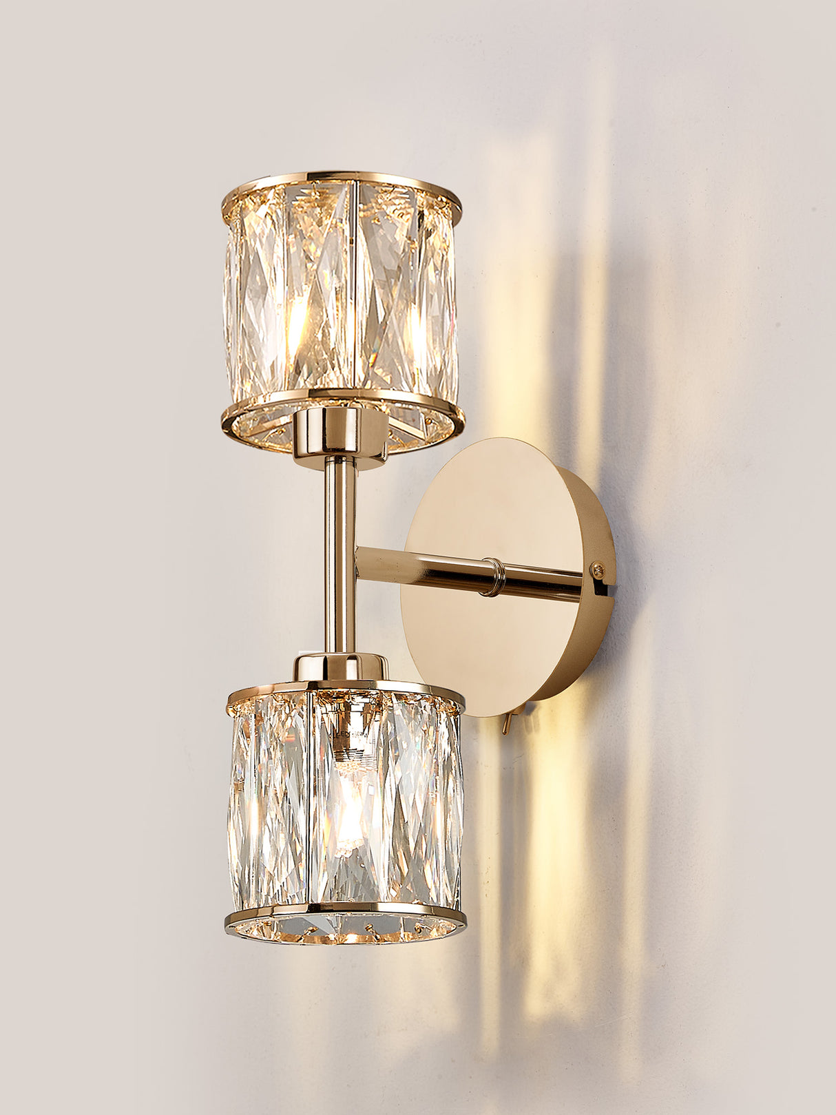 Swindlehirs 2 x G9 Switched Up/Down Wall Lamp French Gold/Clear Crystal Shade