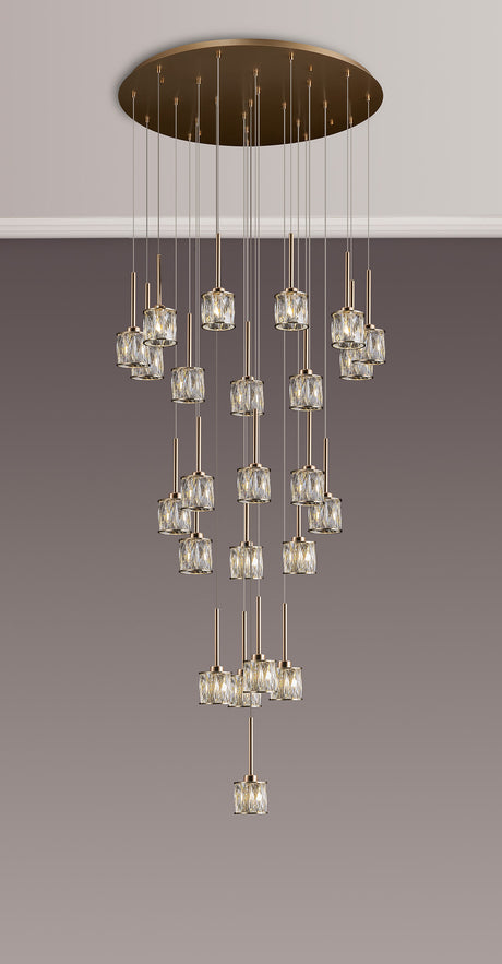 Swindlehirs 24 x G9 5m Round Multiple Pendant French Gold/Clear Crystal Shade