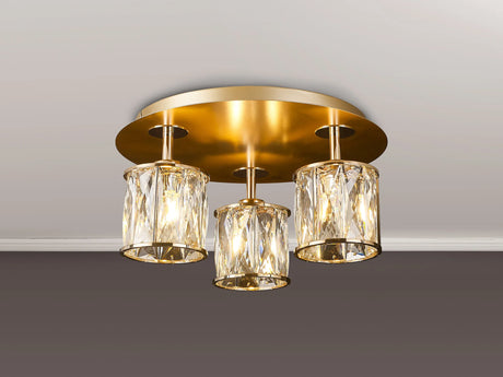 Swindlehirs Round 3 x G9 35cm Flush Light French Gold/Clear Crystal Shade