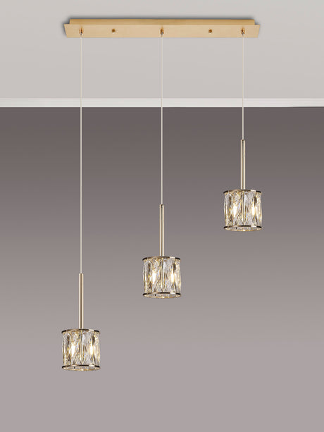 Swindlehirs 3 x G9 2m Linear Pendant French Gold/Clear Crystal Shade