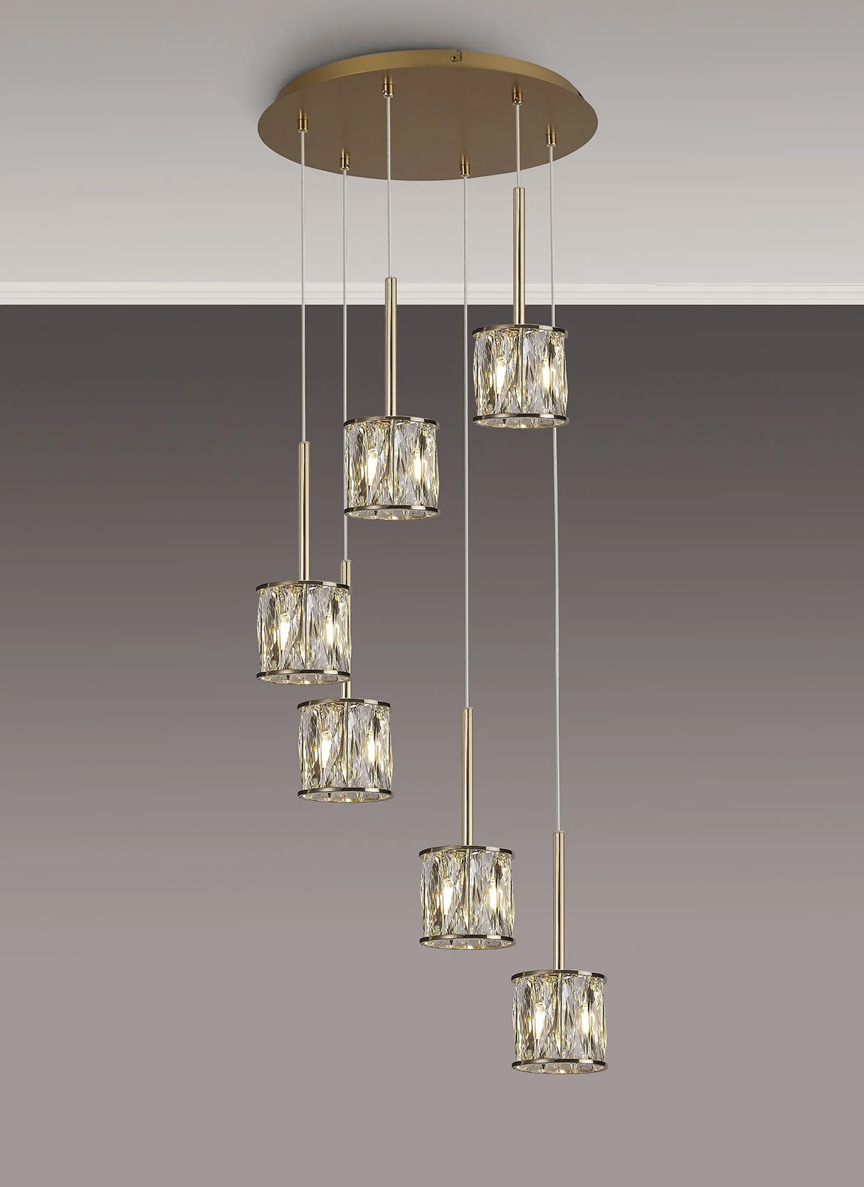 Swindlehirs 6 x G9 2.5m Round Multiple Pendant French Gold/Clear Crystal Shade