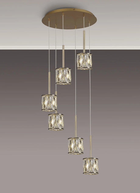 Swindlehirs 6 x G9 2.5m Round Multiple Pendant French Gold/Clear Crystal Shade