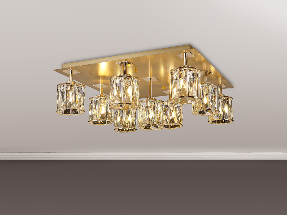 Swindlehirs Square 9 x G9 Flush Light French Gold/Clear Crystal Shade