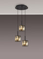 Swindlehirs 3 x G9 2m Round Pendant Satin Black/Smoke Crystal Shade