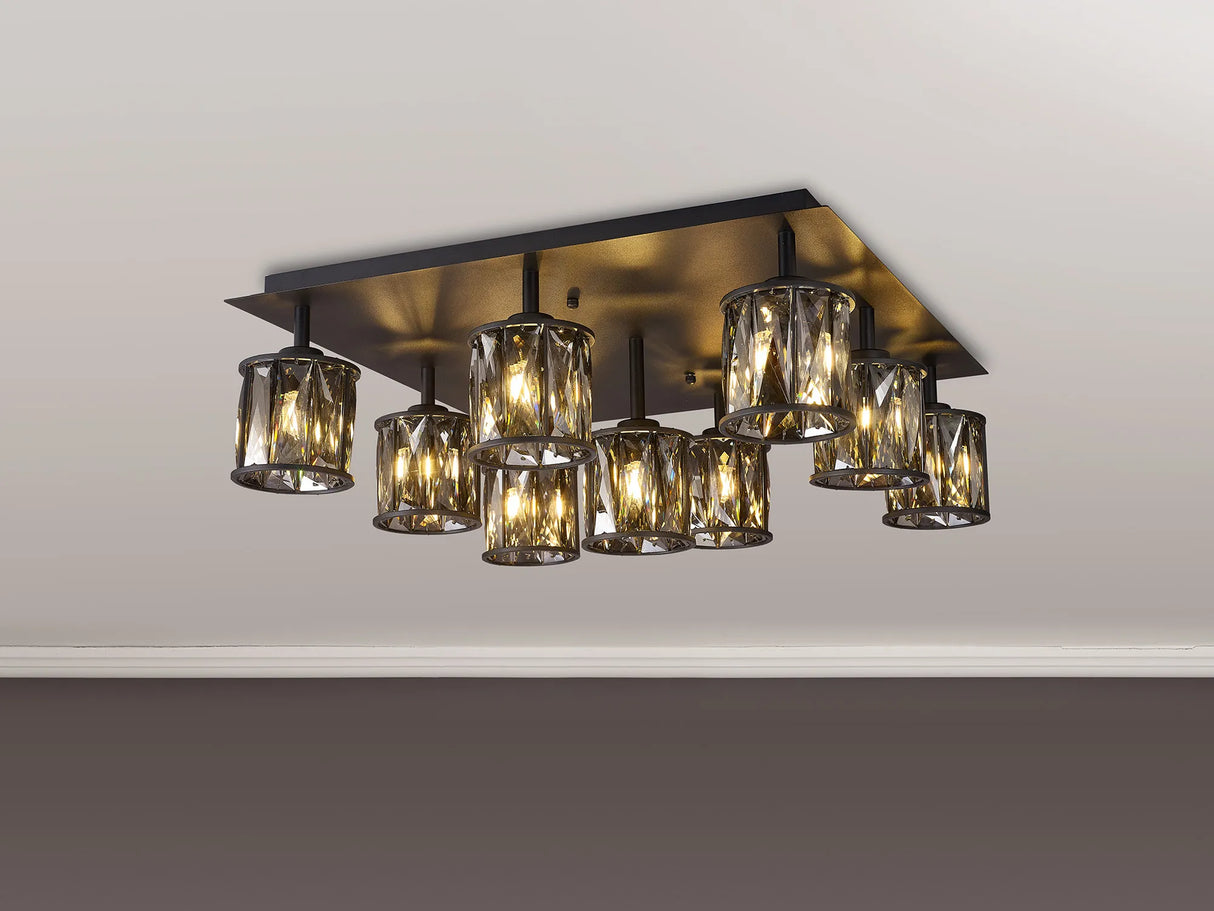 Swindlehirs Square 9 x G9 Flush Light Satin Black/Smoke Crystal Shade