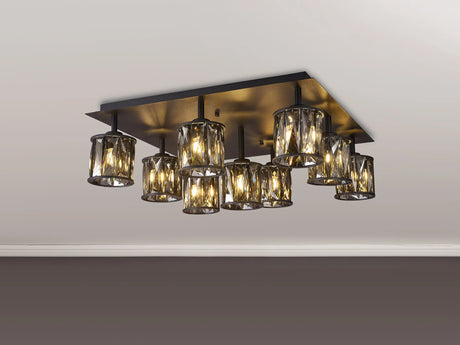 Swindlehirs Square 9 x G9 Flush Light Satin Black/Smoke Crystal Shade